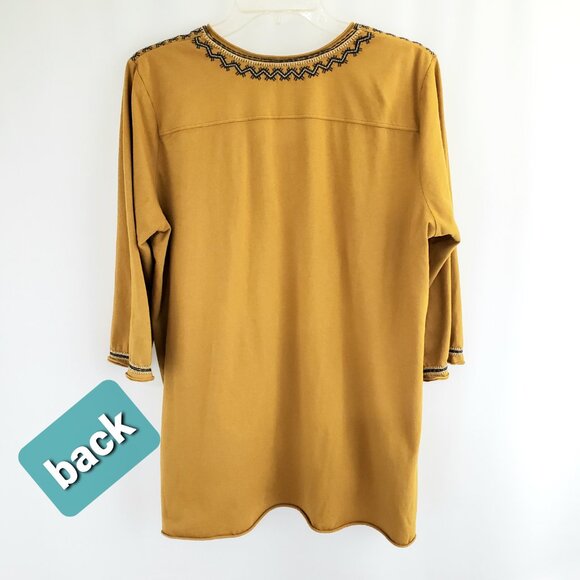 Johnny Was Tunic Top LARGE Dark Mustard Embroidered Floral 3/4-Sleeve #J13019-7 - Picture 7 of 10
